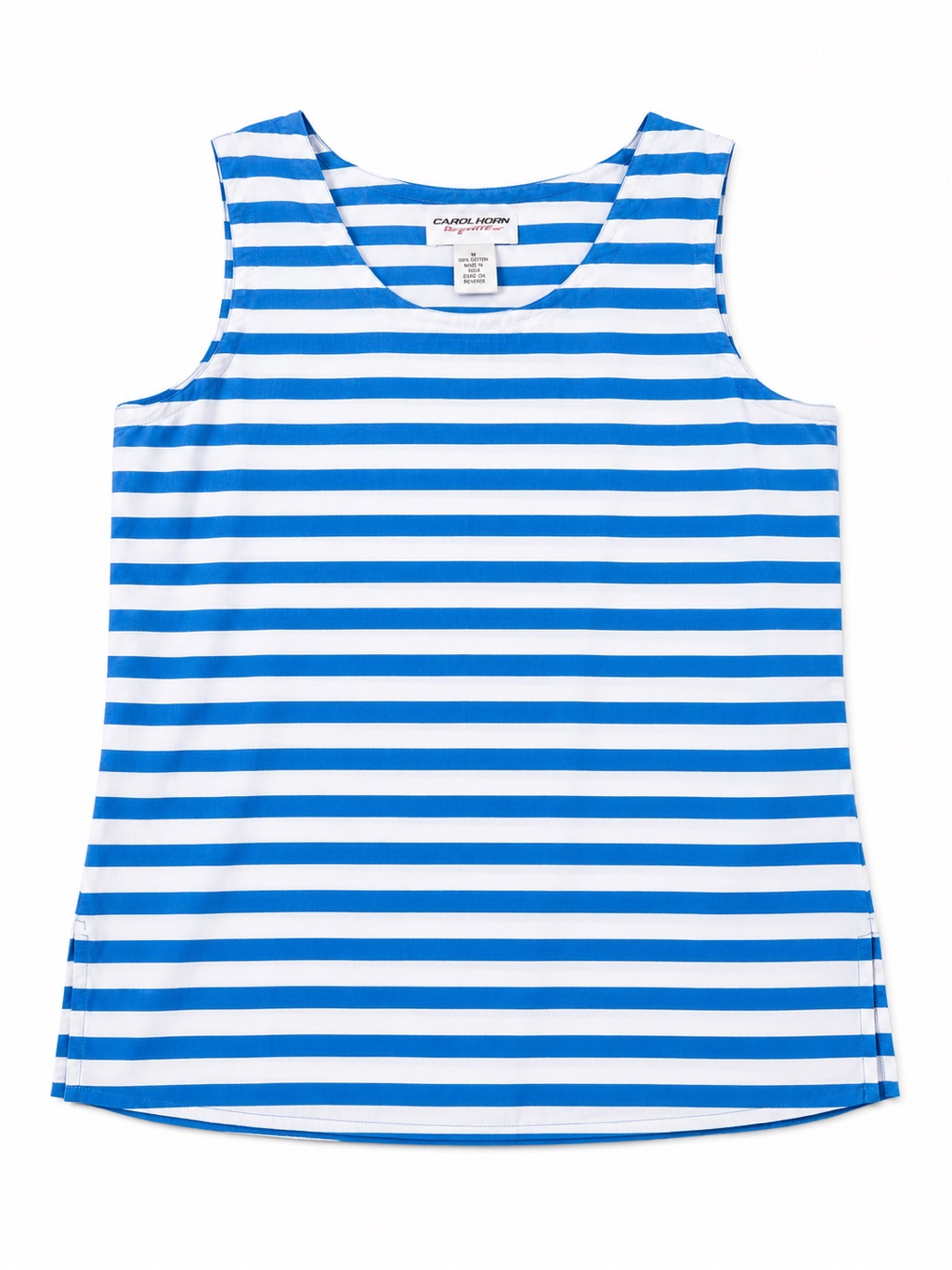 Carol Horn 100% Silk Blue White Stripe Sleeveless Lightweight Nautical Preppy S